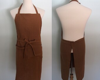 Heavy Weight Linen Apron with Pockets and Towel Loop in Light Brown, Men's Apron, Extra Wide Apron, Ginger Canvas Weight Linen, Gift for Him