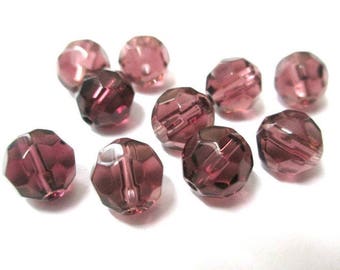 Purple faceted glass 8mm 10 beads