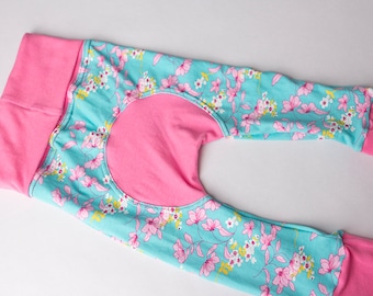 Maxaloones, Pink Blossom cloth diaper pants, babywearing pants, grow with me pants