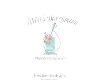 Sewing Logo,Premade Sewing Logo, Sew Logo, Watercolor Logo, Custom Logo, Needle and thread logo, Affordable Logo, Logo for Sewers