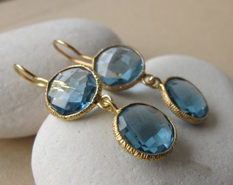 Blue Topaz Gold Earrings- Topaz Gold Earrings- London Blue Topaz Earrings- Silver Stone Earrings- Gemstone Earrings- Gold Earrings