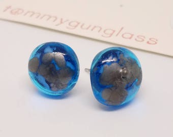 Speckled Turquoise and Silver Glass Stud Earrings