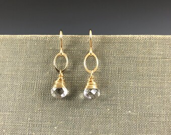 Clear Quartz Drop Earrings in Gold-Fill