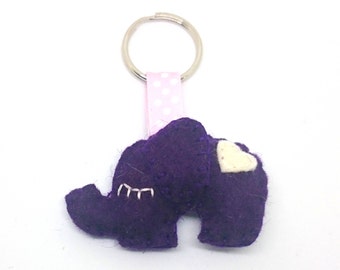 Purple elephant key-chain - eco-friendly accessories - felt key holder - animals - green - mini ornaments