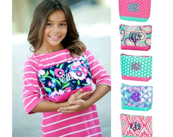 Monogrammed Cosmetic Bag Personalized Embroidered Girls Makeup Zip Pouch Acessory Toiletry Travel Bridesmaid Gift Paisley Mint Pink Dot Boho