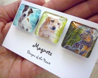 Magnets Square Glass set - Australian Stamp Collection - Cute Dogs