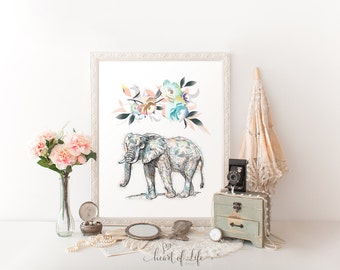 Elephant printable art Colorful wall art Elephant decor Elephant nursery wall art print Watercolor elephant print Elephant print Nursery art