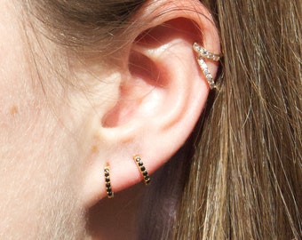Tiny cz gold hoops - tiny gold hoop earrings - small hoop earrings - tiny gold hoops - cartilage hoops - cubic zirconia - P3HU0224-CZW/CZB