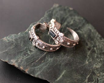Loops Sterling Silver and Onyx Earrings