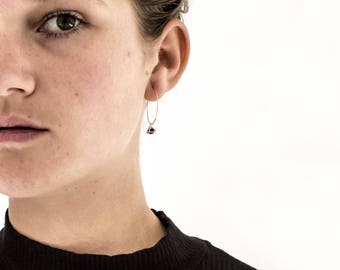 Gold Hoop Earrings - Tiny Triangle Charm