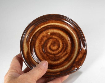 Ceramic spoon rest, large round spoon rest, pottery spoon rest, brown pottery spoon holder dish, ceramic spoon holder, stoneware spoon rest