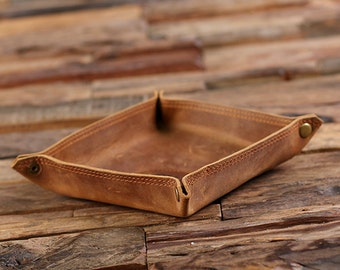 Personalized Engraved Collapsible Leather Valet Tray Coin Dish, Holder, Tray Groomsmen, Father's Day Christmas Gift for Men, Dad, Boyfriend