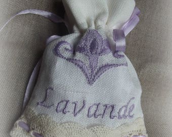 made of linen and embroidered with purple color Lavender sachet