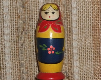 Vintage Russian Wooden Figurine Matryoshka / Reel of Thread
