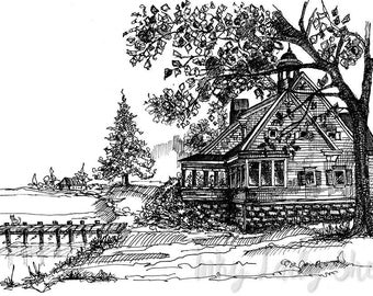 Pen and ink custom house portrait. Custom drawing in ink. House drawing. Architectural ink sketch. Original pen and ink house drawing. Art
