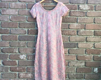 Vintage Pink 1960s Embroidered Lace Tunic Dress