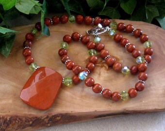 Red Jasper, Glass Beads, Gemstone Beaded Necklace, Artisan Jewelry, Handmade Necklace, Beaded Necklace, Statement Necklace, Big Bold Jasper