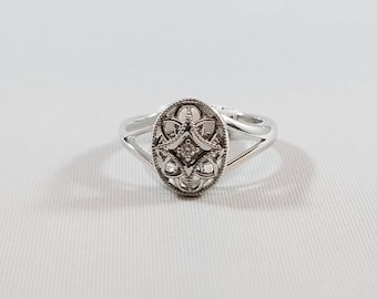 Sterling Silver .025 CT Diamond Filigree Ring