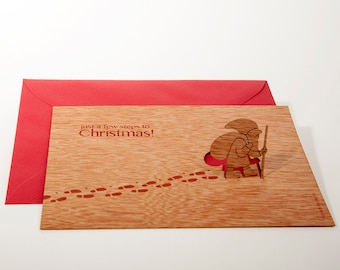 pop up card wood with envelope - 3 santa claus cards