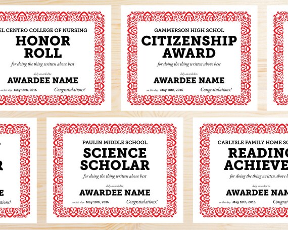 school awards certificates