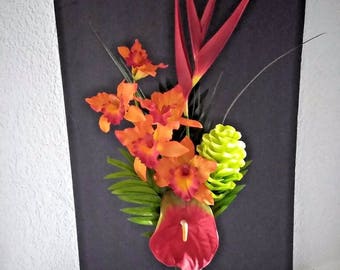 Tropical silk flower floral arrangement, hotel office decor