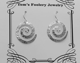Saw Pierced Hammered Swirl Sterling Earrings-Earrings-Silver Jewelry-Saw Pierced Jewelry-Jewelry-Earrings for Women-Hoop Earrings-Sterling