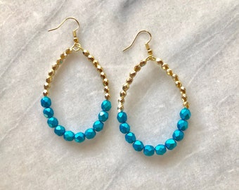 Large Teal and Gold Teardrop Earrings