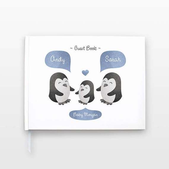PENGUIN Baby Shower Guest Book, Personalized Baby Book, Animal Baby Guestbook, New Baby Gift, Baby Journal, Baby Notebook, Baby Guest Book