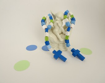 Catholic Children's Chaplets Made With Lego Bricks- Two Single Decade Rosaries Blue, Green and White - Boy Gift