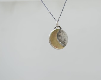 Rustic Moon Sterling Silver Necklace . Brass Moon . Hand Stamped. Star . Sterling Necklace.Rustic. Necklace. Mixed Metals