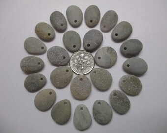 BEACH SEA STONE 16mm Beads 24 Top Drilled Pendants Earrings Flawless Khaki Grey Surf Tumbled Natural Stones Jewelry Rock Bead Peb 1290a