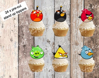 24 x Pre Cut Edible Angry Birds Cupcake Toppers