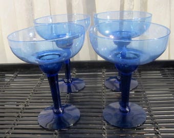Set of 4 cobalt blue margarita glasses
