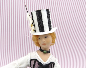 Steampunk top hat black and white stripes in 1:12 scale