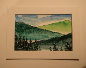 Mountain escape, original watercolor painting