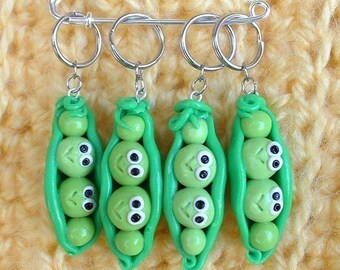 Sweet Peas knitting or crochet stitch markers - set of 4 - Polymer Clay