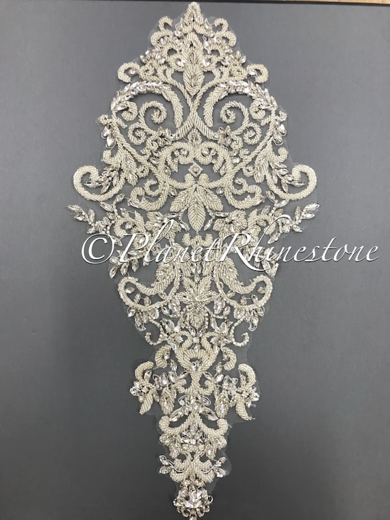 Large Crystal Beaded Lace Applique #LA-5