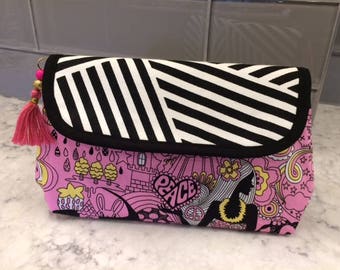 Hawaiian Makeup Bag with Brush Holder. Makeup Bag. Cosmetic Bag. Makeup Organizer. Travel Bag.