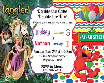 Tangled/Elmo Double Invitation