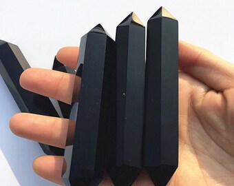 High Quality Double Terminated Black Obsidian Crystal Quartz Point/Healing Stick/Vogel Point/40/50/60/70mm