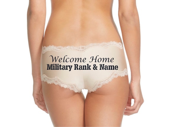 Personalize a Welcome Home Military Rank and Name Nude Cheeky Panty * FAST SHIPPING * Surprise Your Soldier When They Return Home