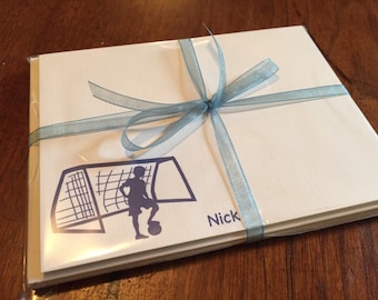 Soccer Goalie, Personalized Stationary, Silhouette Flat Note Cards, Set of 10, Professionally Printed