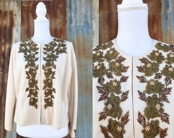 50's Beaded Floral Cardigan