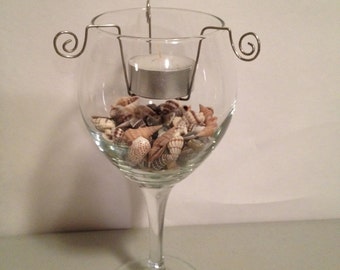 Wine glass tea light candle holder set of 2