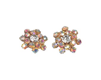 Authentic CHANEL Vintage Gold Metal Rhinestones Clip On EARRINGS