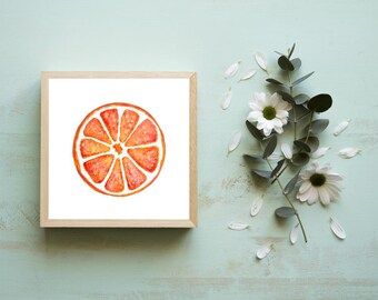Miniature Orange Art Print, Tiny Art Prints, Kitchen Art Prints, Small Art, Small Paintings, Citrus Fruit Art, Dorm Decor, Small Acrylic 4x4