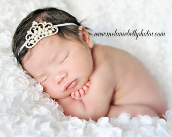 Baby Headband, Baby Tiara, Crystal & Pearl Tiara Headband, Princess Tiara, Princess Headband, Newborn Infant Toddler Child Girls Headband