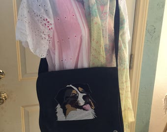 Australian Shepard embroidered messenger bag fits kindle ,shoulder purse