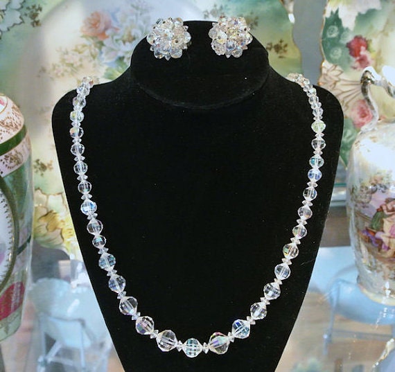Crystal Necklace Earrings / Matching Set / Wedding / Bride / Jewelry