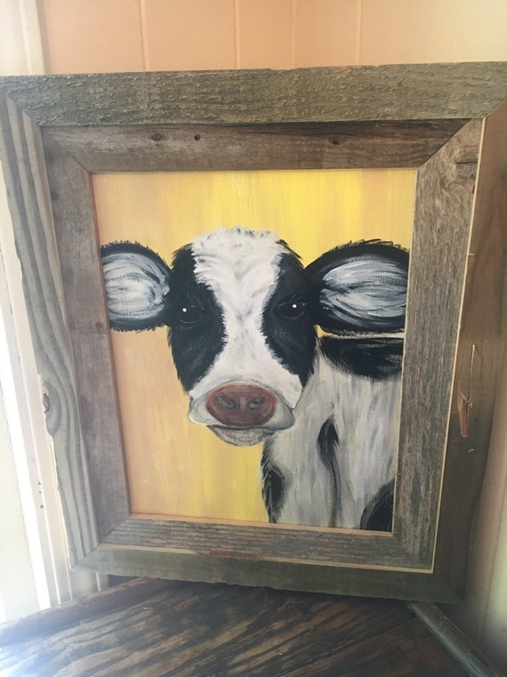 Framed Art Cow Painting on Canvas Farmhouse Decor Farm